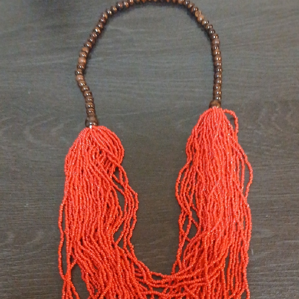 Vibrant Red Beaded Statement Piece Necklace